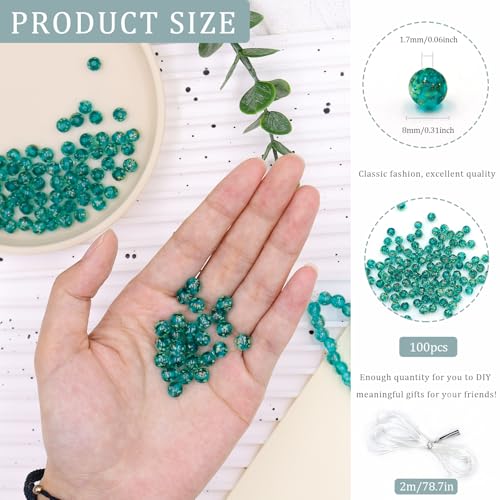 100 PCS 8mm Glow in The Dark Beads,Lake Blue Round Luminous Bead Bracelet Beads for Jewelry Making,Earring Spacer Bead,DIY Crafts - color: Lake Blue