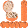 12-Pack Basketball Jewelry Box Bulk Team Gifts for Girls, Orange Round Mini Travel Jewelry Case Organizer for Basketball Players Coaches, Senior Night Tournament Gifting - style: Basketball