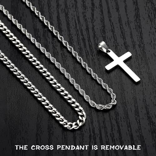 Yooblue Cross Necklace for Men, Gold Black Silver Mens Cross Necklaces Stainless Steel Cross Pendant Necklace Simple Jewelry Gifts Cross Chain Necklaces for Men - color: "Silver, style: 20in/22in