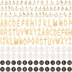 SANNIX 156Pcs/6 Sets Letter Charms, Letter Charms 3 Styles A-Z Initial Alphabet Metal Charms with 200Pcs Open Jump Rings for Bracelet Earrings Necklace, Jewelry Making, KC Gold - color: Gold White Black