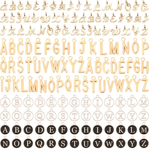 SANNIX 156Pcs/6 Sets Letter Charms, Letter Charms 3 Styles A-Z Initial Alphabet Metal Charms with 200Pcs Open Jump Rings for Bracelet Earrings Necklace, Jewelry Making, KC Gold - color: Gold White Black