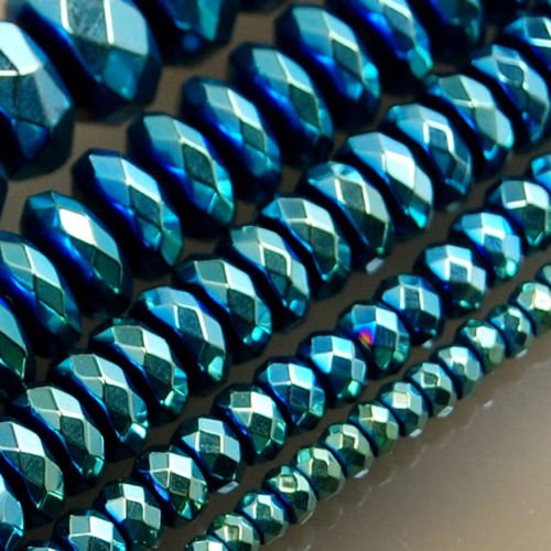 AD Beads Hematite Gemstone Smooth or Faceted Rondelle Spacer Beads 16" 3mm 4mm 6mm 8mm 10mm (2x4mm, Metallic Yellow Green (52 Faceted)) - color: Metallic Yellow Green (52 Faceted), size: 2x4mm