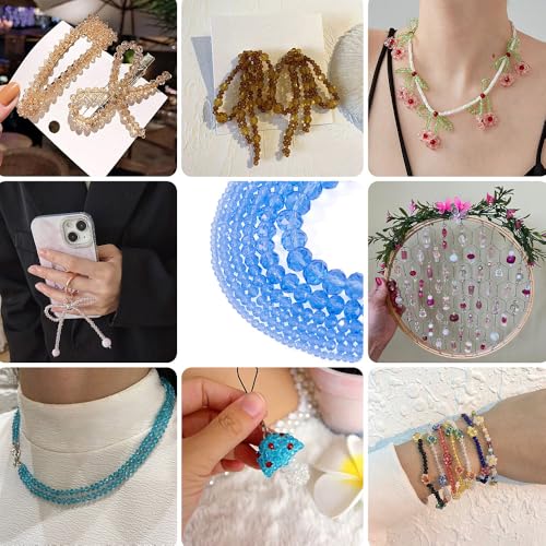 6 Strands Transparent Faceted Glass Beads 3/4/6/8mm Crystal Rondelle Glass Loose Spacer Beads for DIY Bracelet Necklace Wristband Keychain Jewelry Craft Making 2.3~8x2~6mm, Blue - color: 3/4/6/8mm-Blue