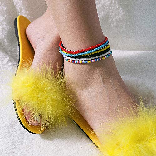 XIJIN 18 Pieces Elastic Beaded Anklets for Women Handmade Beach Boho Colorful Beads Ankle Bracelets Set - color: Colorful c