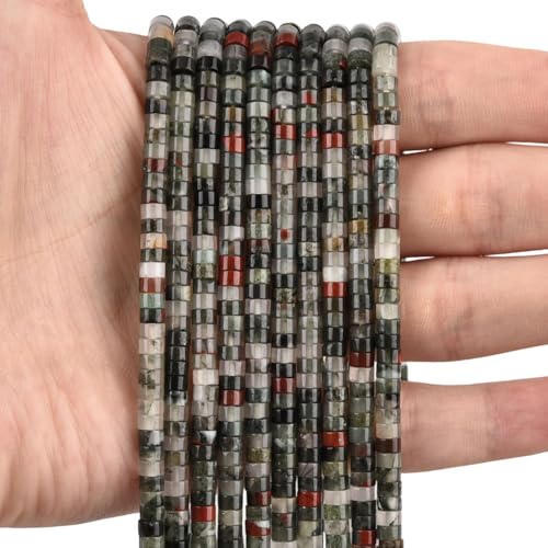 300pcs Natural African Bloodstone Heishi Spacer Beads 2x4mm Genuine Real Disc Stone Beading DIY Charm Smooth Loose Gemstone Beads for Jewelry Making Bracelets Necklaces Earrings Crafts - color: African Bloodstone