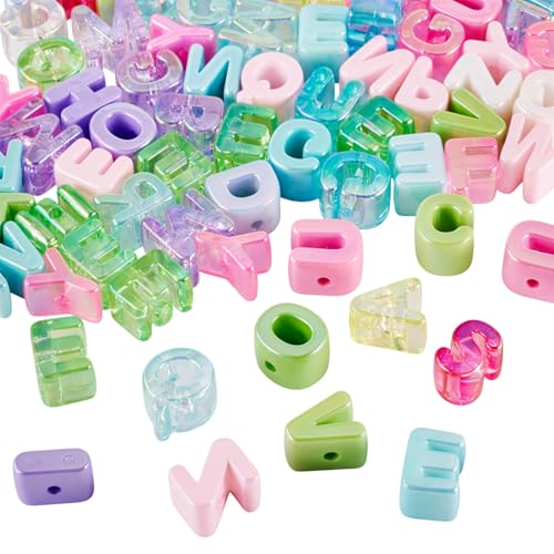 100Pcs Iridescent Acrylic Letter Beads 20mm Large Alphabet Bead 3D Random Mixed Initial Letters Beads with Horizontal Hole for Friendship Bracelets Necklace Jewelry Making - color: Rainbow Iridescent
