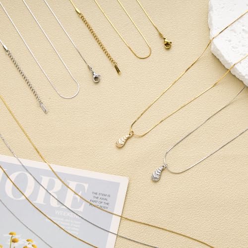 12 Pack Silver Stainless Steel Chain Bulk Necklace Craft Jewelry Necklace Chain for Women Men - color: Silver Flat S, size: 18 inches