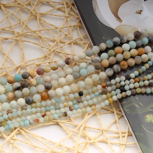 370Pcs Natural Amazonite Gemstone Beads Energy Healing Crystal Stone Round Loose Gemstone Stone Beads for Jewelry Making, DIY Bracelets Necklaces (Amazonite Beads-4mm) - color: Amazonite Beads-4mm