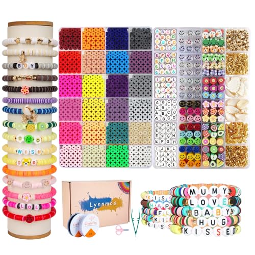 Clay Beads 7200 Pcs 2 Boxes Bracelet Making Kit - 24 Colors Polymer Clay Beads for Bracelet Making Set - Jewelry Making kit Supplies and Charms - Bracelet Making Kit for Girls Teens Kids Age 4-12… - color: more charms