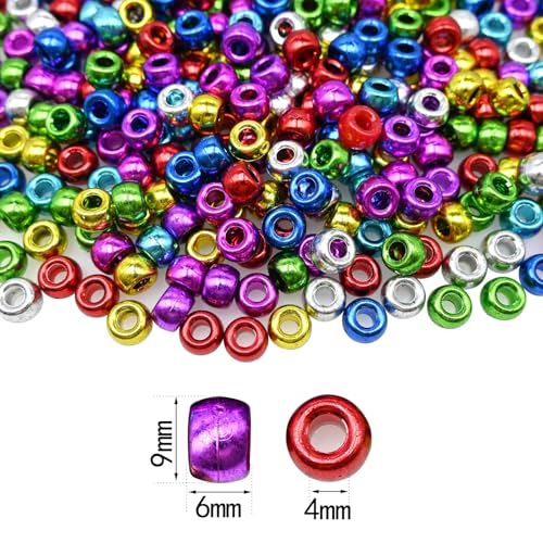 Amaney 500Pcs 6x9mm Mixed Colors Plastic Pony Beads (Electroplated) - color: Electroplated