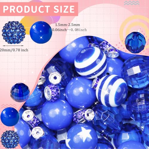 106Pcs 20mm Beads for Pens Making with Rondelle Spacer Beads Dark Blue Acrylic Focal Bubblegum Bead Crystal Round Sparkly Chunky Bead for Pens Beadable Keychain DIY Craft Jewelry Making Supplies - color: Dark Blue