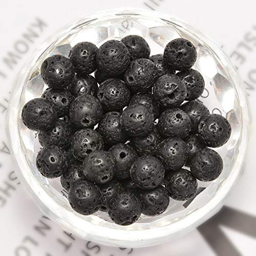 NCB 100pcs Genuine Gemstone Loose Beads 6mm Natural Stone Beads Round Real Energy Stones for DIY Jewelry Making Bracelet Necklace, Stretch Unisex (Black Volcanic Lava, 6mm 100Beads) - color: Black Volcanic Lava, size: 6mm 100Beads