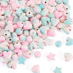 Craftdady 120Pcs Heart Beads Acrylic Round Star Crackle Beads Two Tone Imitation Turquoise Loose Bead Colorful Spacer Bead for Valentine Day Bracelet Necklace Earring DIY Crafts-3 Styles - color: Two Tone Color Crackle Bead