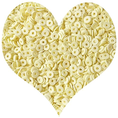 3000Pcs Flat Round Polymer Beads Vinyl Heishi Beads for Jewelry Making Women Necklace Bracelet Earrings(02-Light Yellow) - color: 02-Light Yellow