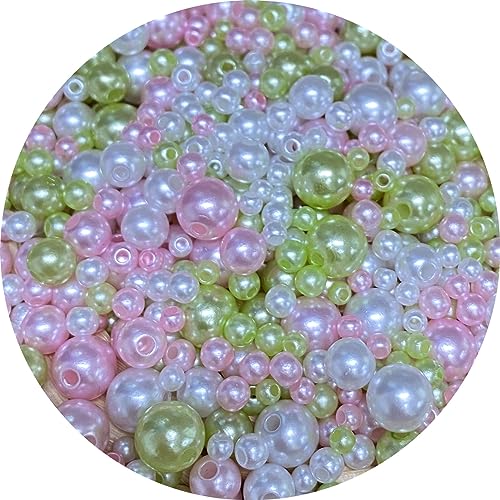 30g Mixed 3-8mm Pearl Beads Round Loose Satin Pearls Plastic Crafts Beads for Jewelry Making Earring Bracelet Necklace Key Chains Vase Fillers Home Decoration (Mixed Pink Green Series) - color: Mixed Pink Green Series