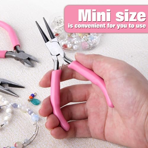 Mini Jewelry Pliers Set 3 Pcs Jewelry Making Tools Pliers Kit Includes Long Nose Pliers/Round Nose Pliers/Diagonal Pliers, Wire Cutters Pliers for Jewelry Making Wire Wrapping Beading Crafts - style: Long Nose & Round Nose & Diagonal Pliers