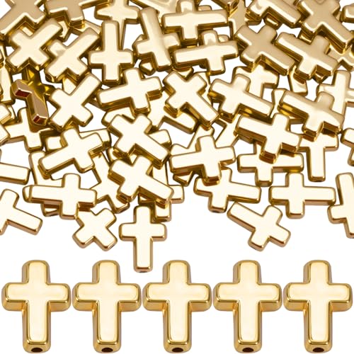 60 Pcs Cross Charms for Jewelry Making, Religious Cross Beads for Bracelets, Crosses for Jewelry Making, Bracelets, Necklaces, DIY Crafts (Gold) - color: 60pcs, 13x9mm, Gold