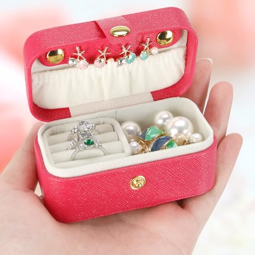 KUKUVR Small Travel Jewelry Box, Mini Jewelry Holder for Multiple Rings Necklace Earrings Lipstick, Portable Jewelry Storage Organizer Case with Removable Ring Slot (RED) - color: RED