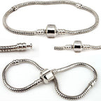RUBYCA 5pcs 7.5" Silver Color Clasp European Snake Chain Charm Bracelet fit Charm Beads DIY - color: Silver, size: 19 CM