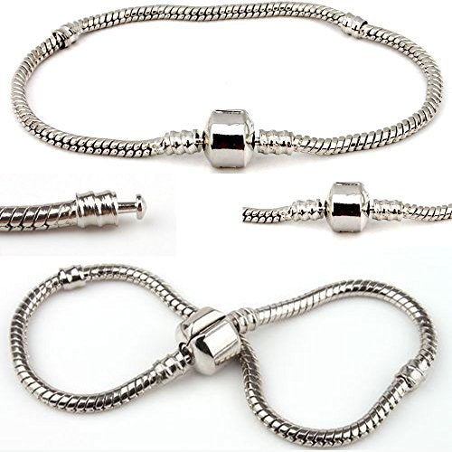 RUBYCA 5pcs 7.5" Silver Color Clasp European Snake Chain Charm Bracelet fit Charm Beads DIY - color: Silver, size: 19 CM