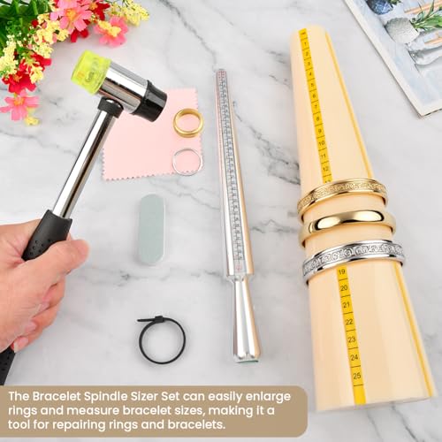 Bracelet Mandrel Sizer Set - Iron Hammer + Stainless Steel Graduated Round Mandrel, Ideal for Bracelet/Jewelry Making (DIY & Jewelry Makers)