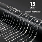 Wisreach Necklace Chains for Jewelry Making, 118 Feet 15 Rolls Stainless Steel Jewelry Chains for DIY Necklace Bracelet Making with Stainless Steel Jump Rings/Lobster Clasps/Connectors - color: Silver