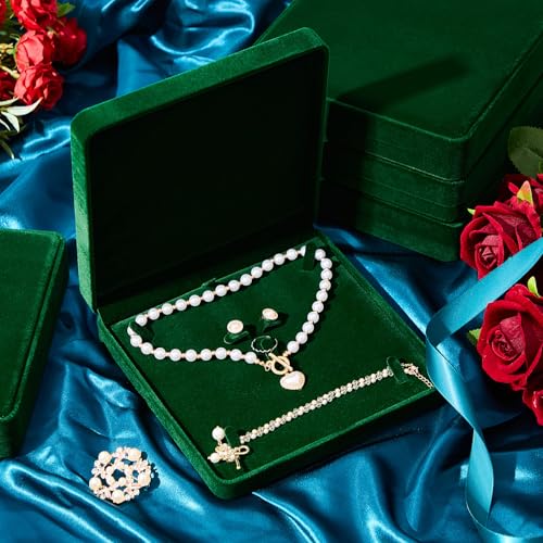 Yinkin 6 Pcs Velvet Jewelry Set Box Jewelry Display Case Earring Ring Bracelet Necklace Gift Box Pearl Necklace Storage Case for Mother's Day Wedding Travel Anniversary(Green) - color: Green