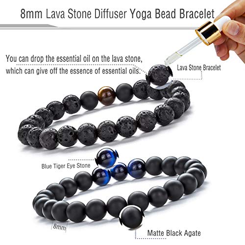 Hamoery Men Women 8mm Tiger Eye Stone Beads Bracelet Elastic Natural Stone Yoga Bracelet Bangle - color: A-2 Pcs Set 3-21003
