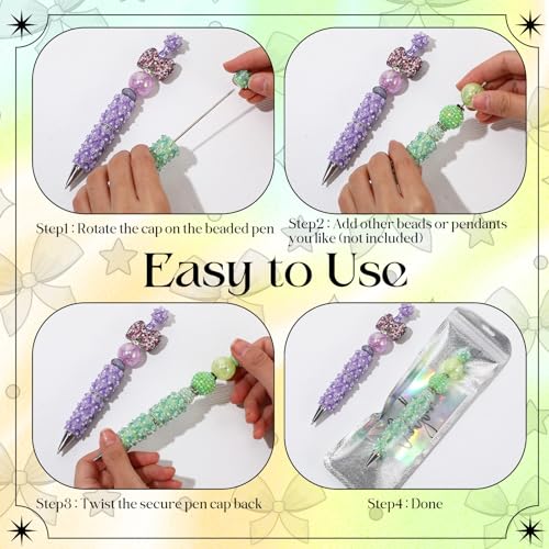 Tondiamo 45 Pcs Full Rhinestone Beadable Pens Bulk Set 15 Glitter Diamond Pens with Cards & Bags Fancy Beaded Pen for Beads DIY Cute Journalling Bling Ballpoint Craft Making(Bow Diamonds) - style: Bow Diamonds