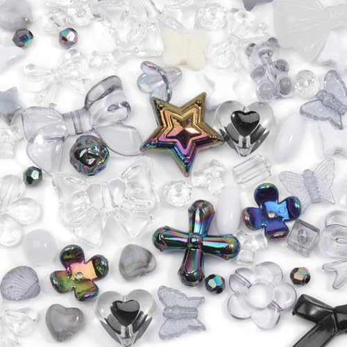 Assorted Acrylic Beads for Bracelet Making Kit, 150g Cute Beads for Keychain Making, Kandi Charms, Kawaii Jewelry Making, DIY Crafts - color: Black&White