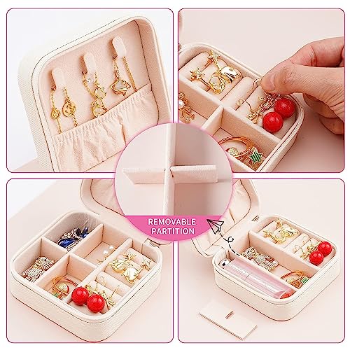 Neveika Portable Travel Mini Jewelry Box Leather Jewellery Ring Organizer Case Storage Gift Box Girls Women (4pcs White). - color: White