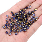 Glass Rice Beads Clear Royal Blue 4x6mm 50pcs Faceted Oval Golden Edge Crystal Loose Beads for DIY Craft Jewelry Making - color: Clear Royal Blue