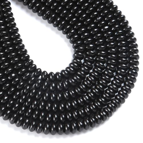 150PCS 2x4mm Natural Black Agate Stone Rondelle Beads Abacus Disk Stone Beads Round Loose Spacer Gemstone for DIY Bracelet Necklace Jewelry Making - color: Black agate Stone, size: 2x4mm Abacus Disk