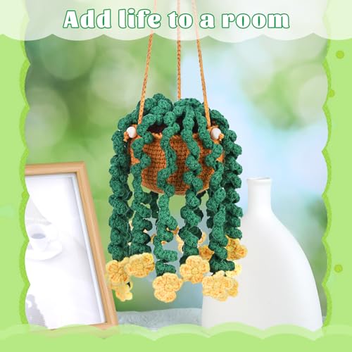 Kogyxe Beginners Crochet Kit, Hanging Potted Plants Knitting Starter Pack, Amigurumi Crochet Starter Kits w Step-by-Step Video Tutorials for Beginners Decoration, Plants Family (40%+ Yarn) - size: Spiral yellow flower