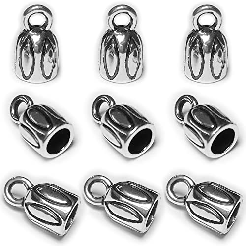 Barrel End Caps 110 pcs Antique Silver 3mm Leather Cord End Cap for Jewelry Making Small End Cap with Loop Finding Kit for Leather Tassels Bracelet DIY Craft Making Supplies - color: Small silver-110Pc