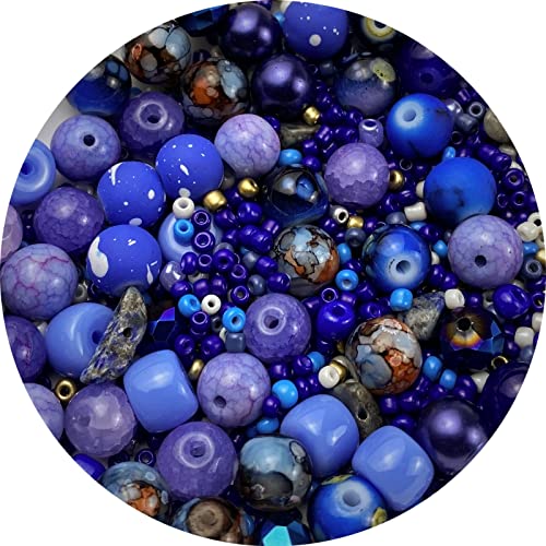 Assorted Glass Resin Beads Multi Size Colors Smooth Cracked Gravel Millet Spacer Beads for Bracelets Necklace Earring DIY Jewelry Making Craft (Deep Blue Series) - color: Deep Blue Series