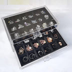 YUFONG Earring Organizer Box Acrylic Jewelry Organizer with 3 Drawers 54 Adjustable Grids Clear Stackable Earring Holder Velvet Trays Ring Display Case for Women Girls (Black) - color: Black