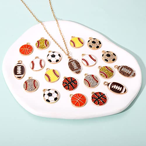 20PCS Sports Charms Enamel Basketball Baseball Pendant Charms for Jewelry Making Rhinestone Ball Game Softball Charms for Necklace Bracelet Earrings DIY Crafts - color: Set 1