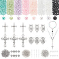 PH PandaHall Rosary Making Kit, 1092pcs 8 Colors Glass Pearl Beads Rosary Prayer Making Supplies First Communion Necklace Set Cross Charms Jewelry Findings for Easter Christmas Necklace Jewelry Making