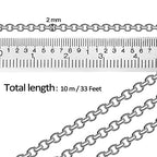 33 Feet Stainless Steel Jewelry Chains for Jewelry Making - Silver Chain Roll with 40 Pieces Open Jump Rings & 20 Pieces Lobster Clasps - Silver Necklace Link Cable Chains DIY Accessories (2.0mm)