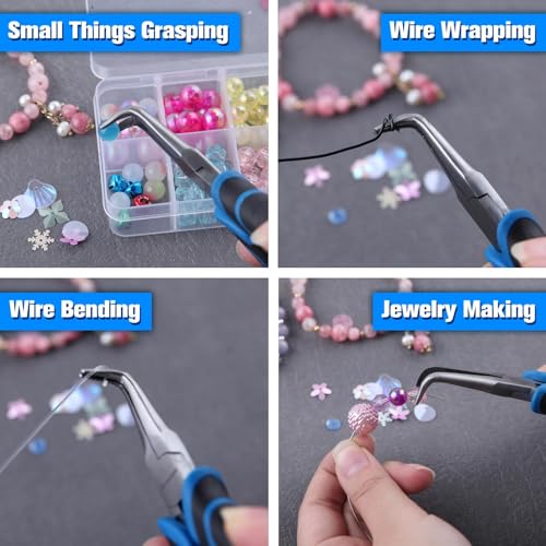 SPEEDWOX Bent Needle Nose Pliers With Serrated Jaw 45-Degree Bent Pliers Tweezer Long Nose Plier With Teeth Jewelry Making For Bending Gripping Needle Remover Fishing Plier - style: Bent Needle Nose Pliers
