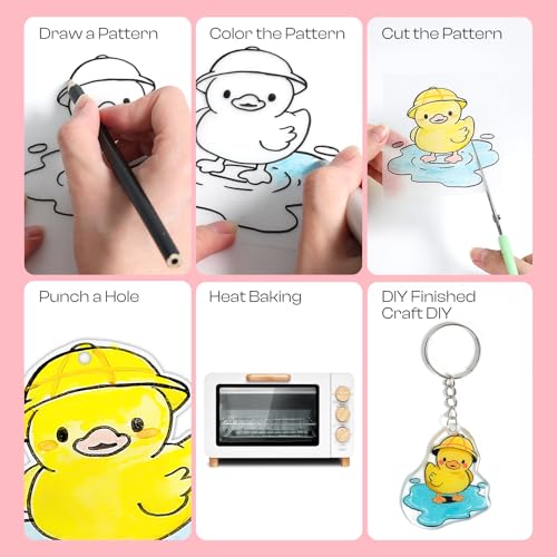Auihiay 125PCS Shrink Dink Sheets Keychains Kit, 12PCS Shrinky Papers with Keychains and Open Jump Rings for DIY Shrinky Art Keychain Making, Halloween & Christmas Craft Decor - size: 125PCS