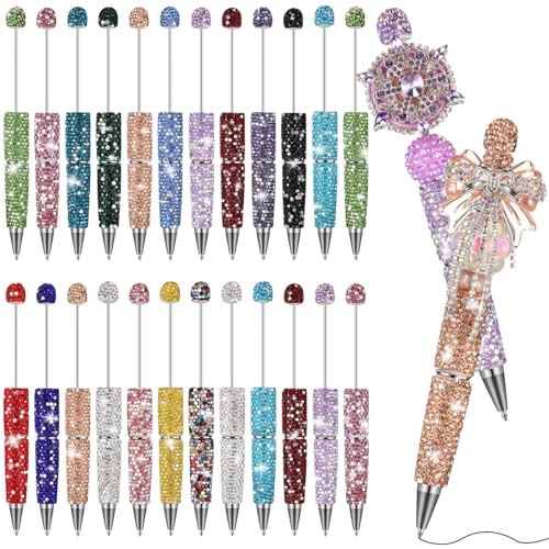 Tondiamo 24 Pcs Rhinestone Beadable Pens Bulk Diamond Glitter Bling Fancy Pen for Beaded Cute Assorted Ballpoint Kit for DIY Office Craft Making Supplies for Teachers Birthday Gift (AB Color) - style: AB Color