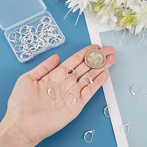 Beebeecraft 1 Box 50Pcs Leverback Earring Findings 925 Sterling Silver Plated Clasp Earring Hooks 15.5x10mm Ear Wire Clip Earring Connector for Jewelry Making - color: 15.5x10mm Silver Leverback Earring