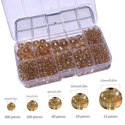 Gocelyn 476PCS Round Crystal Glass Beads for Jewelry Making(Champagne Golden), Glass Spacer Loose Beads for Crafts Bracelets Necklaces Charms Pendants 4/6/8/10/12mm - color: Round Glass Beads: Champagne Golden