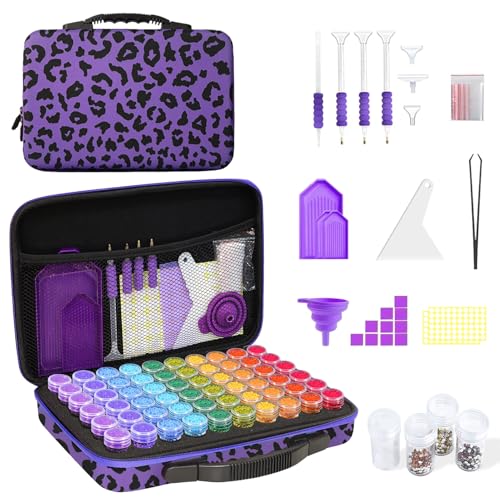 ZORETCO Diamond Painting Storage Box, 60 Slots Bead Storage Containers with Tools Kit for Diamond Art Accessories Craft Jewelry Beads Organizer - color: Purple, size: 60 Jars