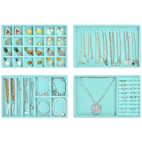 ProCase Stackable Jewelry Organizer Trays for Drawers, Jewelry Drawer Inserts Container Display Case Storage for Earring Necklace Rings Bracelet with Removable Dividers -Blue, 4 Layers - color: Blue, size: 4 Layers