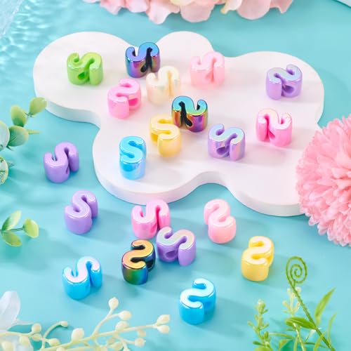Beadthoven 20pcs Big Letter S Beads Large Hole Bubble Alphabet Acrylic Beads Charm Iridescent Plastic S Shape Loose Chunky Spacers for Jewelry Making Bracelet Necklace Keychains Shoelaces Crafts - color: S