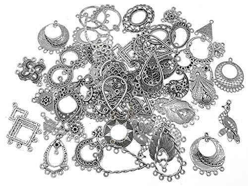 Filigree Chandelier Earring Loops Connectors Eardrop Necklace Linker Dangling Charm Pendant Connector for DIY Jewelry Making Accessaries(30pairs,Antique Silver Tone)