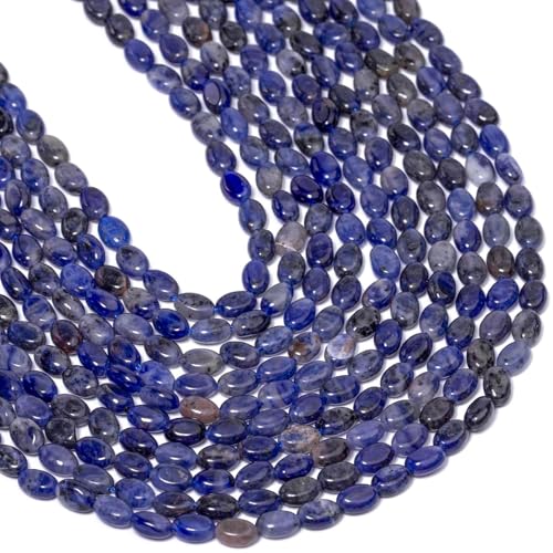 70pcs Natural Blue Point Stone Beads，4x6mm Egg Shape Loose Gemstone Beads for Jewelry Making Design Earring Necklace - color: blue point